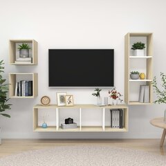 vidaXL 4-daļīgs TV plauktu komplekts, balts, ozolkoka, skaidu plāksne cena un informācija | TV galdiņi | 220.lv