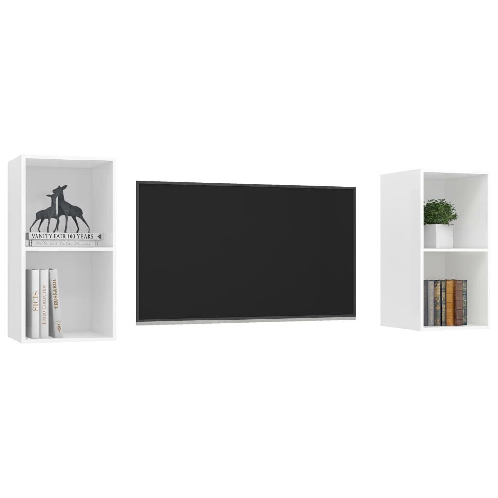 vidaXL sienas TV plaukti, 2 gab., balti, skaidu plāksne cena un informācija | TV galdiņi | 220.lv