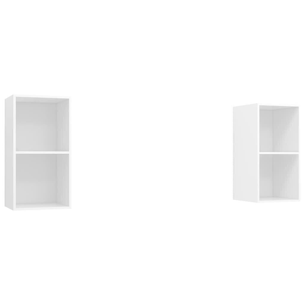 vidaXL sienas TV plaukti, 2 gab., balti, skaidu plāksne cena un informācija | TV galdiņi | 220.lv