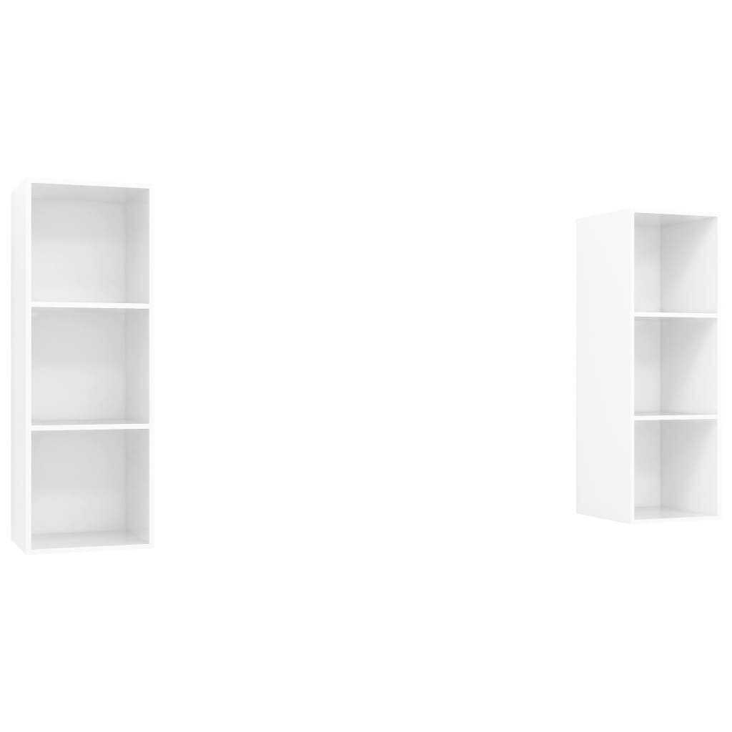 vidaXL sienas TV plaukti, 2 gab., spīdīgi balti, skaidu plāksne cena un informācija | TV galdiņi | 220.lv