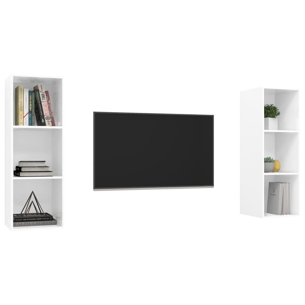 vidaXL sienas TV plaukti, 2 gab., spīdīgi balti, skaidu plāksne cena un informācija | TV galdiņi | 220.lv