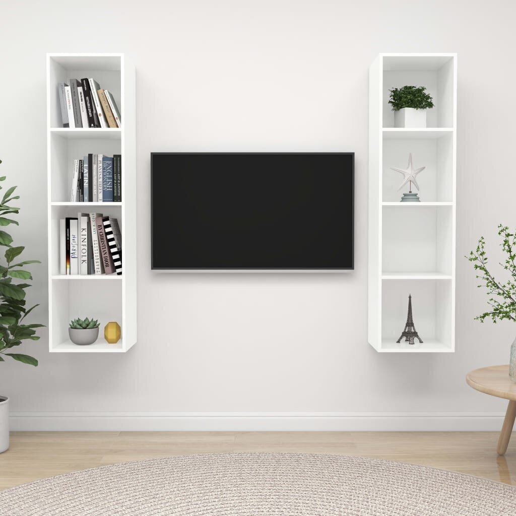 vidaXL sienas TV plaukti, 2 gab., balti, skaidu plāksne цена и информация | TV galdiņi | 220.lv