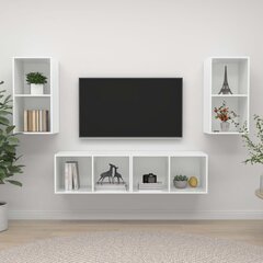 vidaXL sienas TV plaukti, 4 gab., spīdīgi balti, skaidu plāksne цена и информация | Тумбы под телевизор | 220.lv