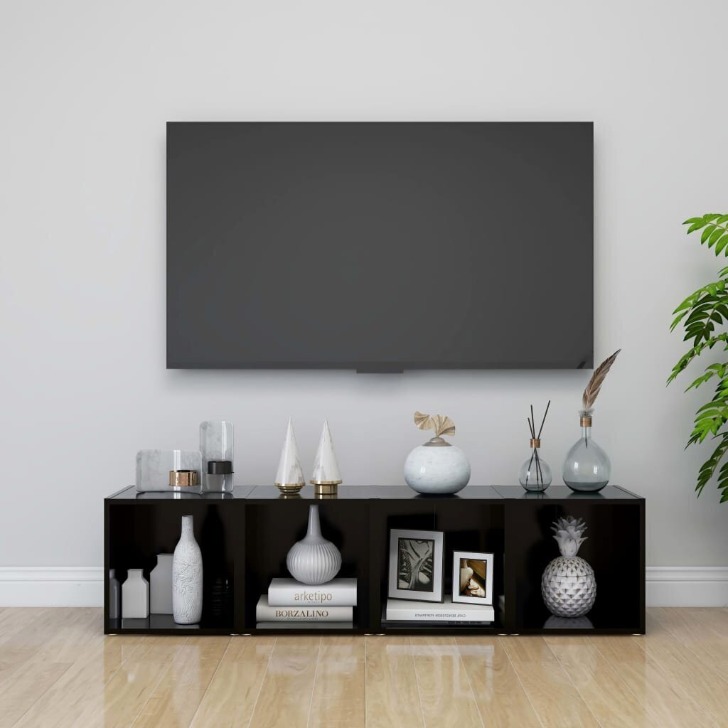 vidaXL TV plaukti, 4 gab., melni, 37x35x37 cm, skaidu plāksne cena un informācija | TV galdiņi | 220.lv