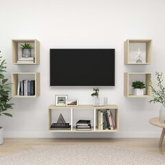 vidaXL 5-daļīgs TV plauktu komplekts, balts, ozolkoka, skaidu plāksne цена и информация | Тумбы под телевизор | 220.lv