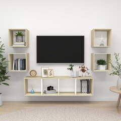 vidaXL 5-daļīgs TV plauktu komplekts, balts, ozolkoka, skaidu plāksne cena un informācija | TV galdiņi | 220.lv