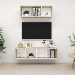 vidaXL 2-daļīgs TV plauktu komplekts, balts, ozolkoka, skaidu plāksne cena un informācija | TV galdiņi | 220.lv