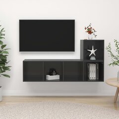 vidaXL 2-daļīgs TV plauktu komplekts, spīdīgi pelēks, skaidu plāksne cena un informācija | TV galdiņi | 220.lv