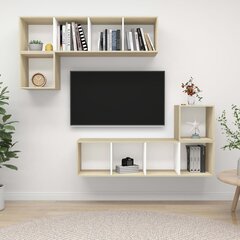vidaXL 4-daļīgs TV plauktu komplekts, balts, ozolkoka, skaidu plāksne цена и информация | Тумбы под телевизор | 220.lv