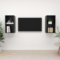 vidaXL sienas TV plaukti, 2 gab., spīdīgi melni, skaidu plāksne цена и информация | Тумбы под телевизор | 220.lv
