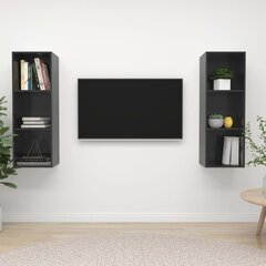 vidaXL sienas TV plaukti, 2 gab., spīdīgi pelēki, skaidu plāksne cena un informācija | TV galdiņi | 220.lv