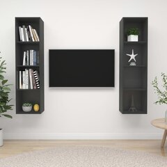 vidaXL sienas TV plaukti, 2 gab., pelēki, skaidu plāksne cena un informācija | TV galdiņi | 220.lv