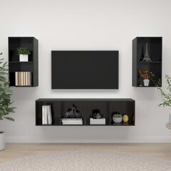 vidaXL sienas TV plaukti, 4 gab., spīdīgi melni, skaidu plāksne cena un informācija | TV galdiņi | 220.lv