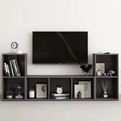 vidaXL 3-daļīgs TV plauktu komplekts, spīdīgi pelēks, skaidu plāksne cena un informācija | TV galdiņi | 220.lv