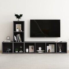 vidaXL 3-daļīgs TV plauktu komplekts, pelēks, skaidu plāksne cena un informācija | TV galdiņi | 220.lv