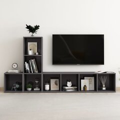 vidaXL 3-daļīgs TV plauktu komplekts, spīdīgi pelēks, skaidu plāksne cena un informācija | TV galdiņi | 220.lv