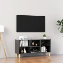 vidaXL TV plaukts ar koka kājām, spīdīgi pelēks, 103,5x30x50 cm cena un informācija | TV galdiņi | 220.lv