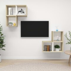 vidaXL 4-daļīgs TV plauktu komplekts, balts, ozolkoka, skaidu plāksne cena un informācija | TV galdiņi | 220.lv