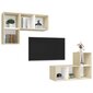 vidaXL sienas TV plaukti, 4 gab., balti un ozolkoka, skaidu plāksne cena un informācija | TV galdiņi | 220.lv
