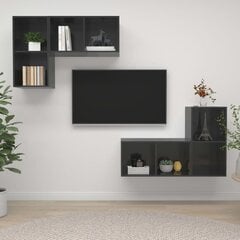 vidaXL sienas TV plaukti, 4 gab., spīdīgi pelēki, skaidu plāksne cena un informācija | TV galdiņi | 220.lv