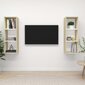 vidaXL sienas TV plaukti, 2 gab., balti, ozolkoka, skaidu plāksne cena un informācija | TV galdiņi | 220.lv
