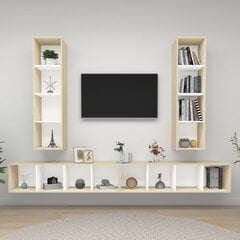vidaXL sienas TV plaukti, 4 gab., balti un ozolkoka, skaidu plātne cena un informācija | TV galdiņi | 220.lv