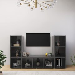 vidaXL TV plaukti, 3 gab., spīdīgi pelēki, 107x35x37 cm, skaidu plātne cena un informācija | TV galdiņi | 220.lv