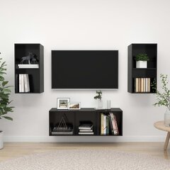 vidaXL 3-daļīgs TV plauktu komplekts, spīdīgi melns, skaidu plāksne цена и информация | Тумбы под телевизор | 220.lv