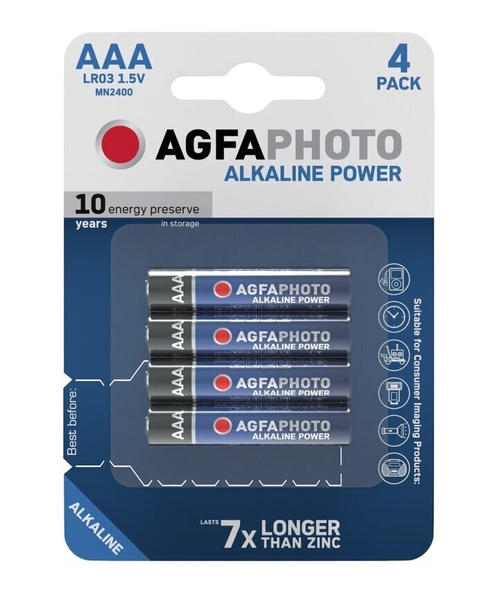 Baterijas, AgfaPhoto Alkaline Power AAA LR3 (4 gab.) cena un informācija | Baterijas | 220.lv