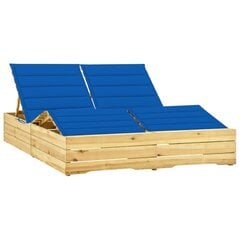 vidaXL divvietīgs sauļošanās zvilnis, koši zili matrači, priede цена и информация | Шезлонги | 220.lv