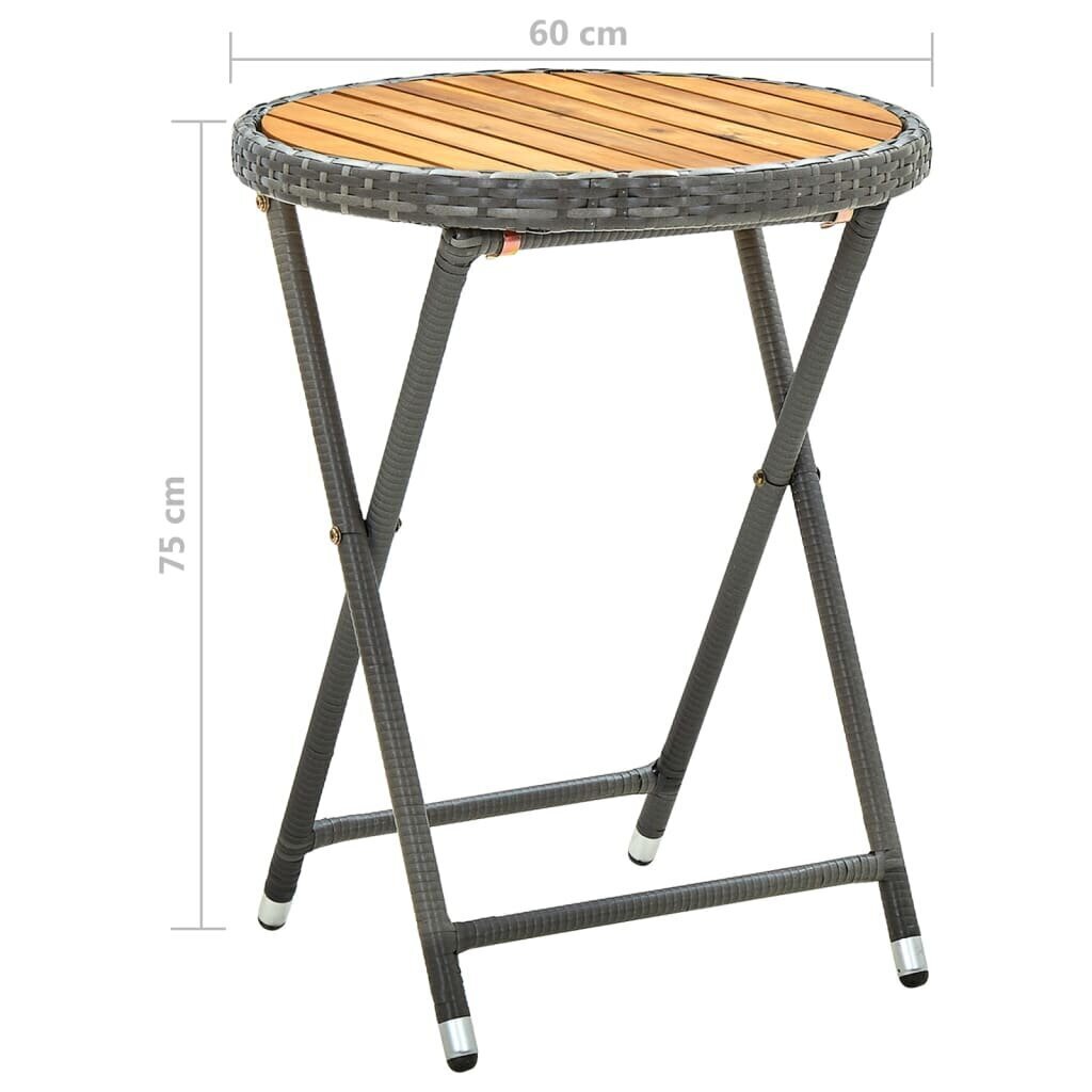 vidaXL tējas galdiņš, pelēks, 60 cm, PE rotangpalma, akācijas koks cena un informācija | Dārza galdi | 220.lv