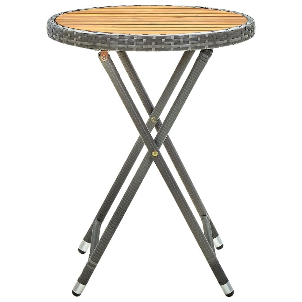 vidaXL tējas galdiņš, pelēks, 60 cm, PE rotangpalma, akācijas koks cena un informācija | Dārza galdi | 220.lv