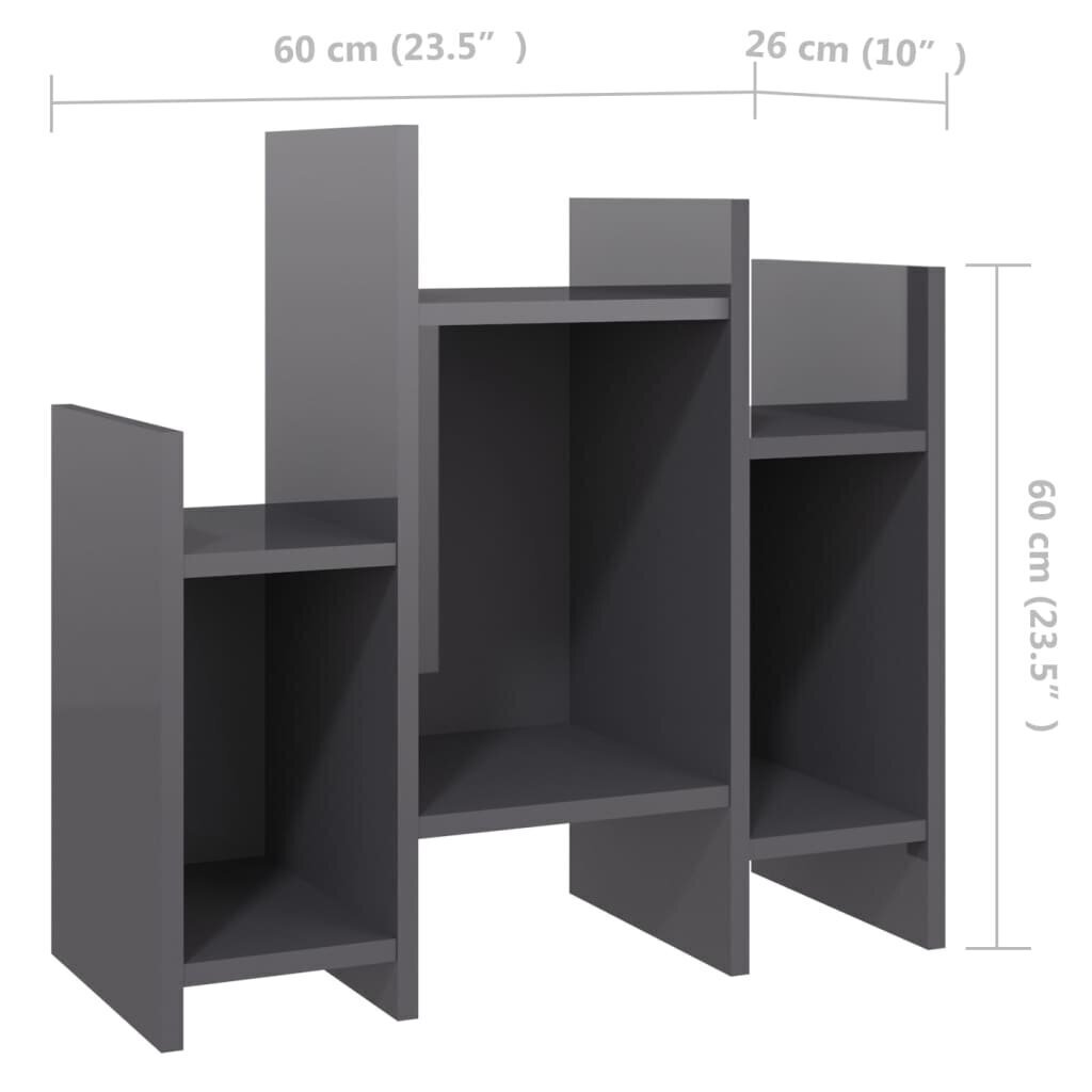 vidaXL plaukts, spīdīgi pelēks, 60x26x60 cm, skaidu plāksne cena un informācija | Skapīši viesistabai | 220.lv