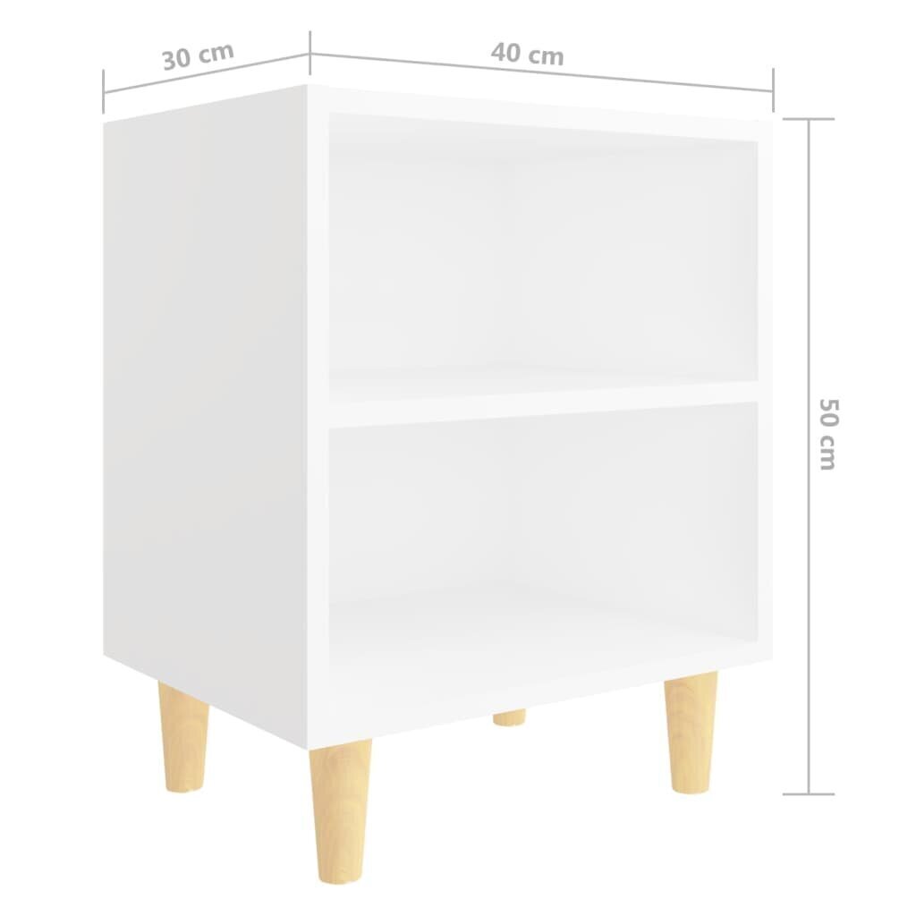 vidaXL naktsskapīši ar koka kājām, 2 gab., balti, 40x30x50 cm cena un informācija | Naktsskapīši | 220.lv