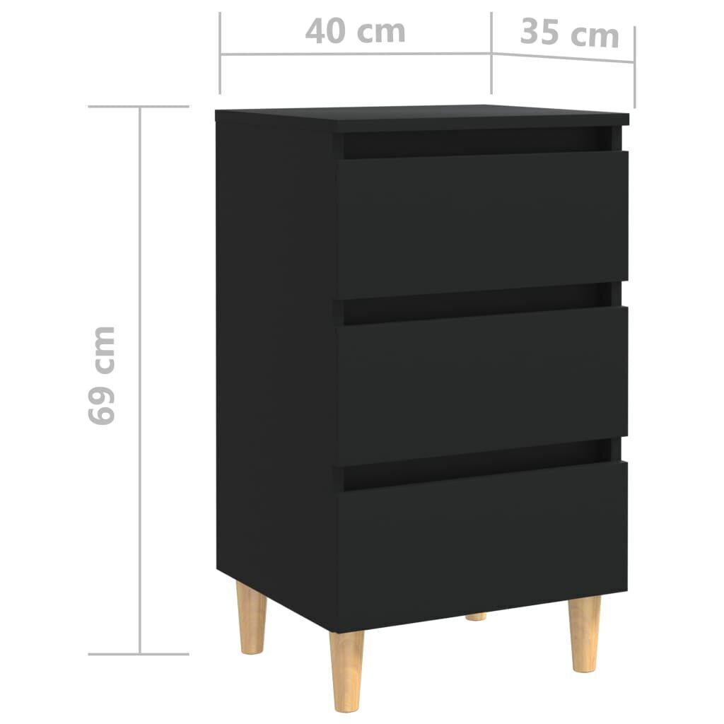 vidaXL naktsskapītis ar koka kājām, melns, 40x35x69 cm cena un informācija | Naktsskapīši | 220.lv