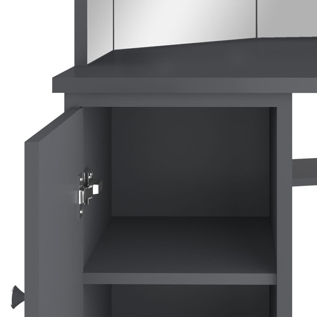 vidaXL stūra spoguļgaldiņš ar LED, pelēks, 111x54x141,5 cm cena un informācija | Kosmētikas galdiņi | 220.lv