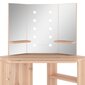 vidaXL stūra spoguļgaldiņš ar LED, ozolkoka krāsā, 111x54x141,5 cm cena un informācija | Kosmētikas galdiņi | 220.lv