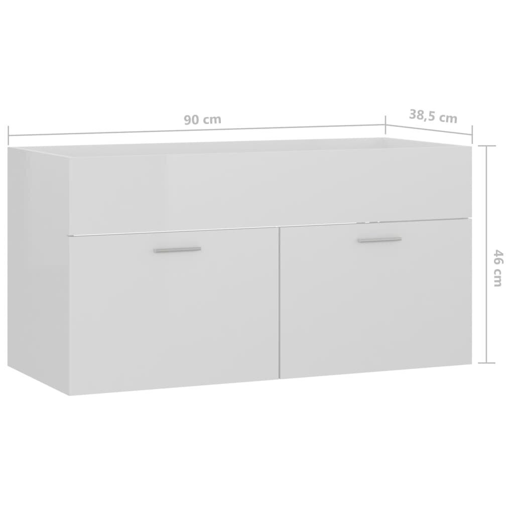 vidaXL izlietnes skapītis, spīdīgi balts, 90x38,5x46 cm, skaidu plātne cena un informācija | Vannas istabas skapīši | 220.lv