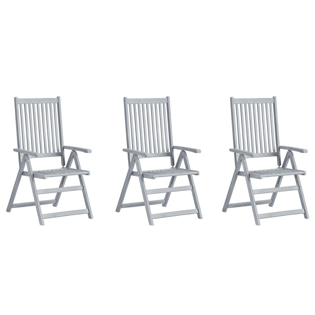 vidaXL atgāžami dārza krēsli ar matračiem, 3 gab., akācijas masīvkoks cena un informācija | Dārza krēsli | 220.lv