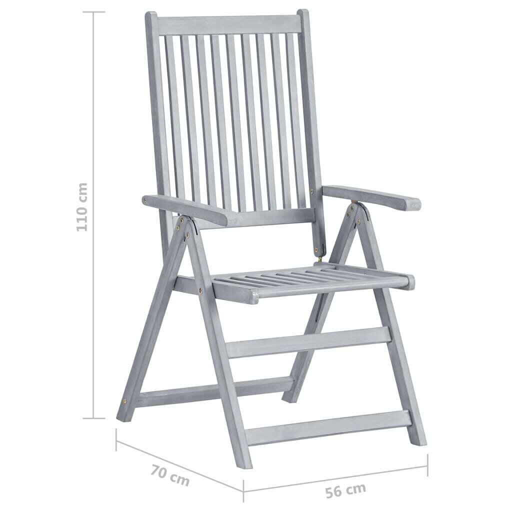 vidaXL atgāžami dārza krēsli ar matračiem, 3 gab., akācijas masīvkoks цена и информация | Dārza krēsli | 220.lv