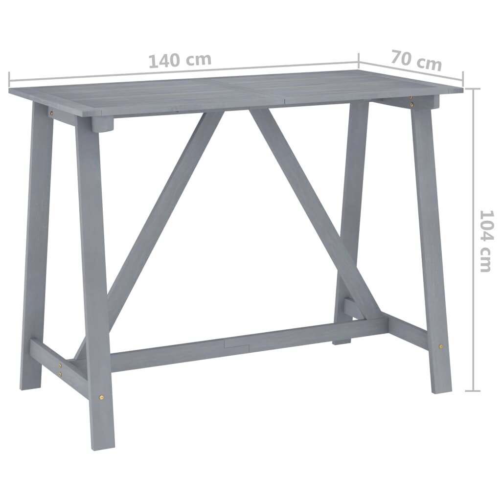 vidaXL dārza bāra galds, 140x70x104 cm, pelēks, akācijas masīvkoks цена и информация | Dārza galdi | 220.lv