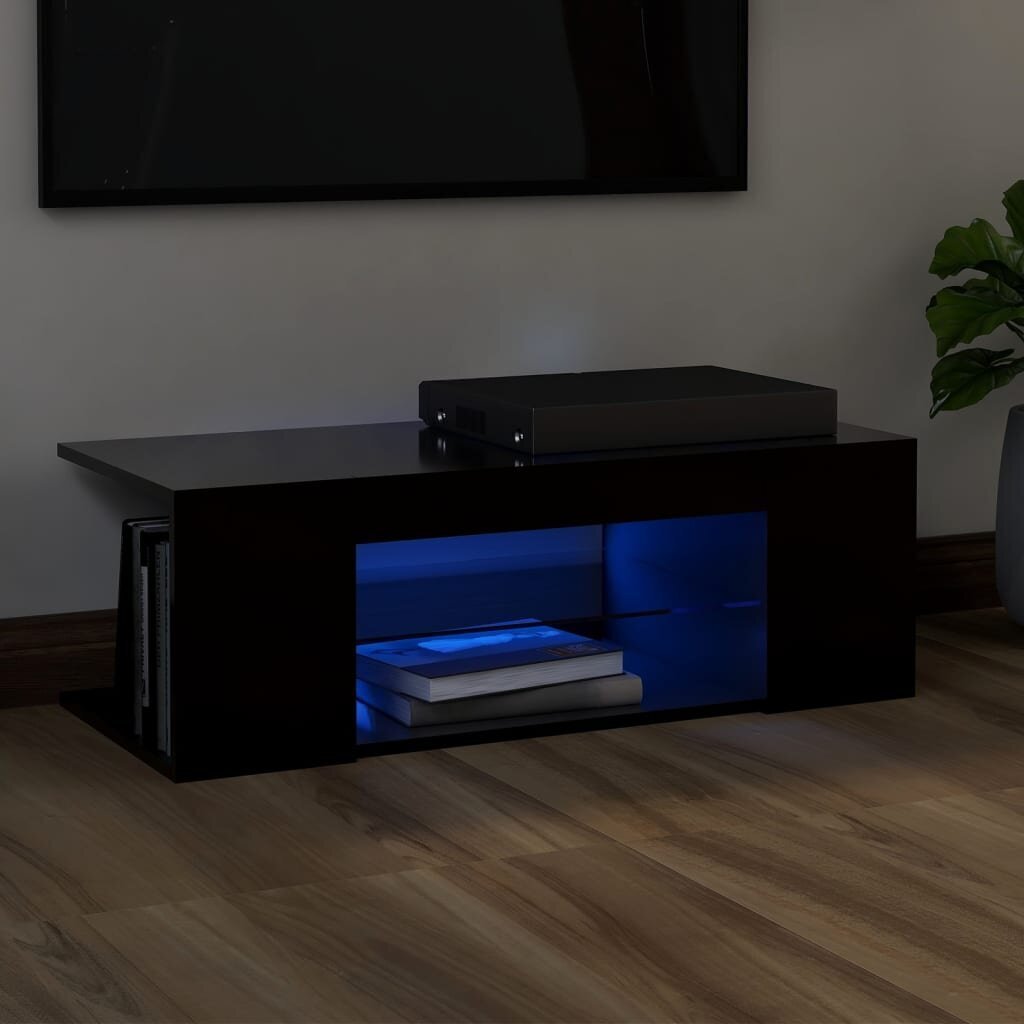 TV galdiņš ar LED lampiņām vidaXL, 90x39x30 cm, melns цена и информация | TV galdiņi | 220.lv