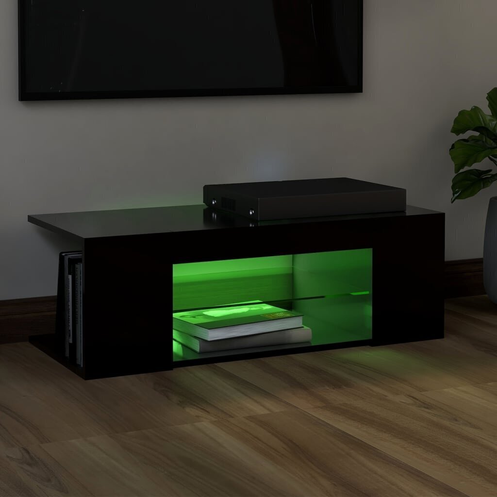 TV galdiņš ar LED lampiņām vidaXL, 90x39x30 cm, melns cena un informācija | TV galdiņi | 220.lv