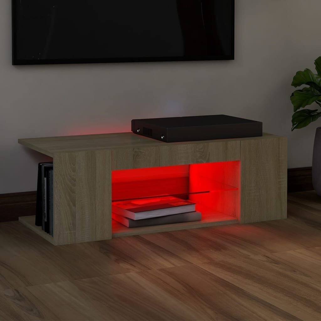 TV galdiņš ar LED lampiņām vidaXL, 90x39x30 cm, ozolkoka cena un informācija | TV galdiņi | 220.lv