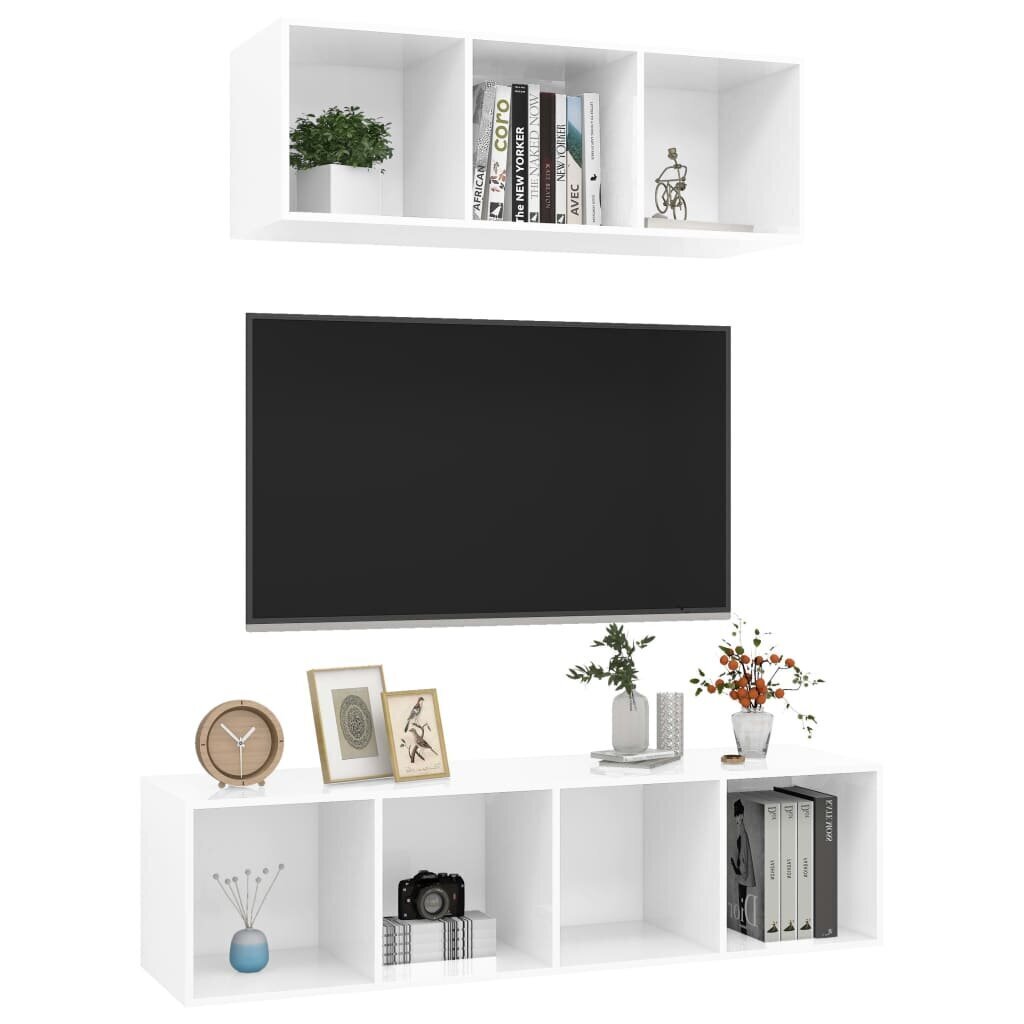 TV plauktu komplekts vidaXL, divas daļas, spīdīgi balts cena un informācija | TV galdiņi | 220.lv