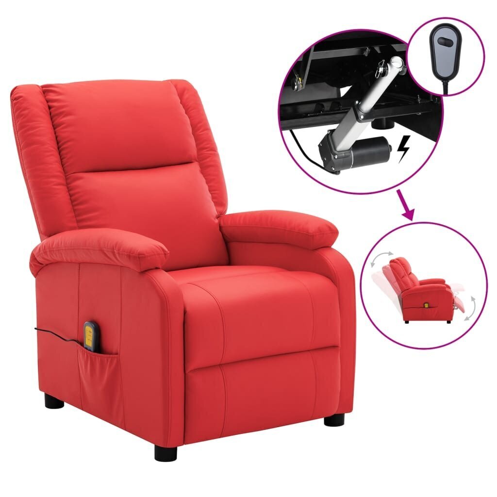 Elektrisks atgāžams masāžas krēsls vidaXL, sarkans cena un informācija | Atpūtas krēsli | 220.lv