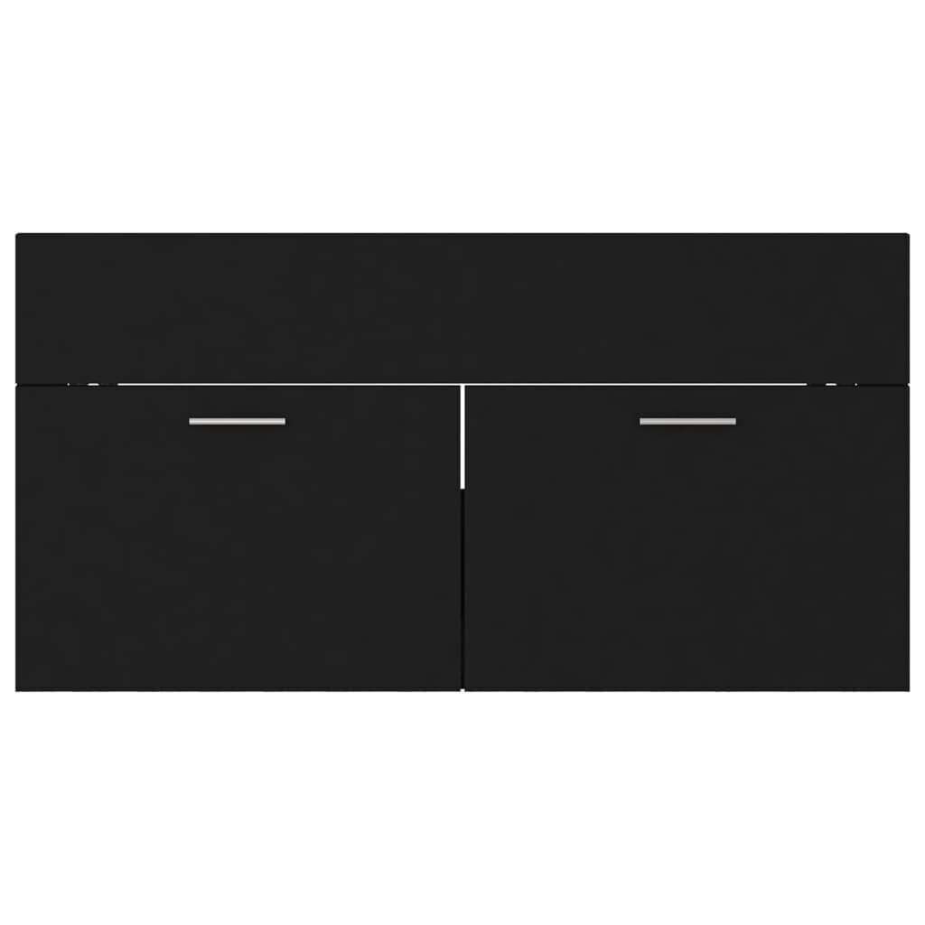 vidaXL skapītis ar iebūvētu izlietni, melns, skaidu plāksne cena un informācija | Vannas istabas mēbeļu komplekti | 220.lv
