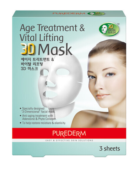 3D sejas maska ​​Purederm pretnovecošanas un sejas liftingam 3 gab. cena un informācija | Sejas maskas, acu maskas | 220.lv