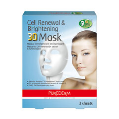 Šūnas atjaunojoša un seju izgaismojoša maska, PUREDERM Cell Renewal&Brightening 3D mask, 3 gab. цена и информация | Маски для лица, патчи для глаз | 220.lv