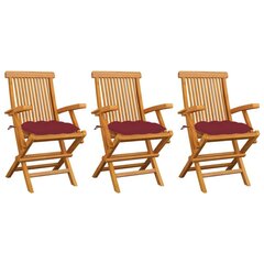 Dārza krēsli vidaXL, vīnsarkani matrači, 3 gab. cena un informācija | Dārza krēsli | 220.lv